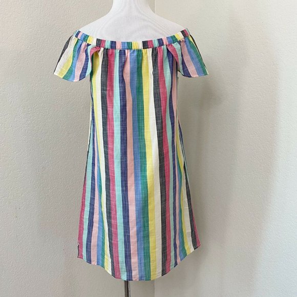J Crew Factory Off Shoulder Striped Cotton Spring Summer Dress Size 6 - Picture 4 of 5